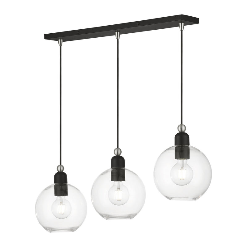 Livex Lighting 48974-04 Three Light Linear Chandelier, Black w/Brushed Nickel
