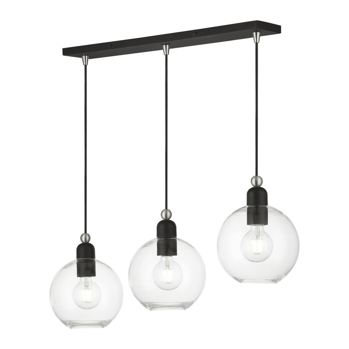Livex Lighting 48974-04 Three Light Linear Chandelier, Black w/Brushed Nickel