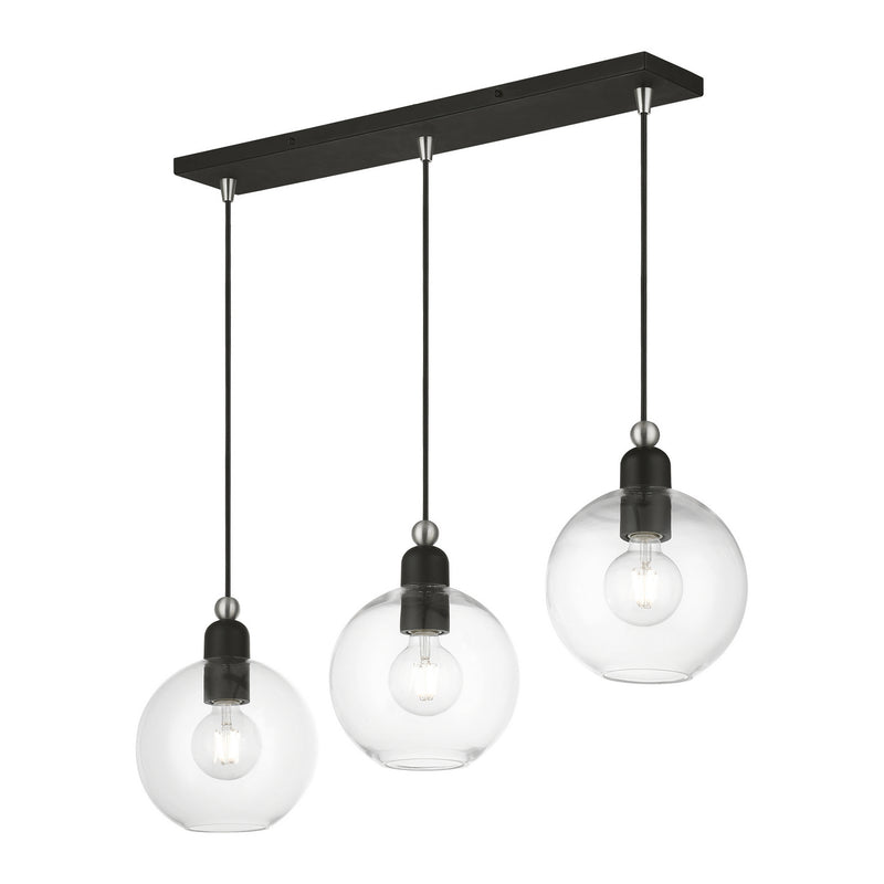 Livex Lighting 48974-04 Three Light Linear Chandelier, Black w/Brushed Nickel