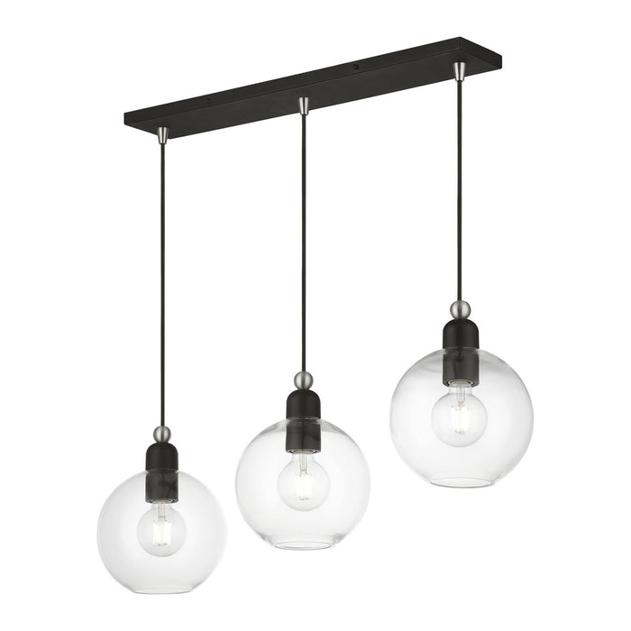 Livex Lighting 48974-04 Three Light Linear Chandelier, Black w/Brushed Nickel