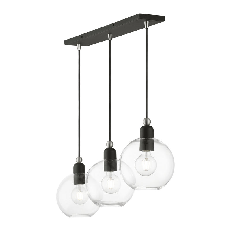 Livex Lighting 48974-04 Three Light Linear Chandelier, Black w/Brushed Nickel
