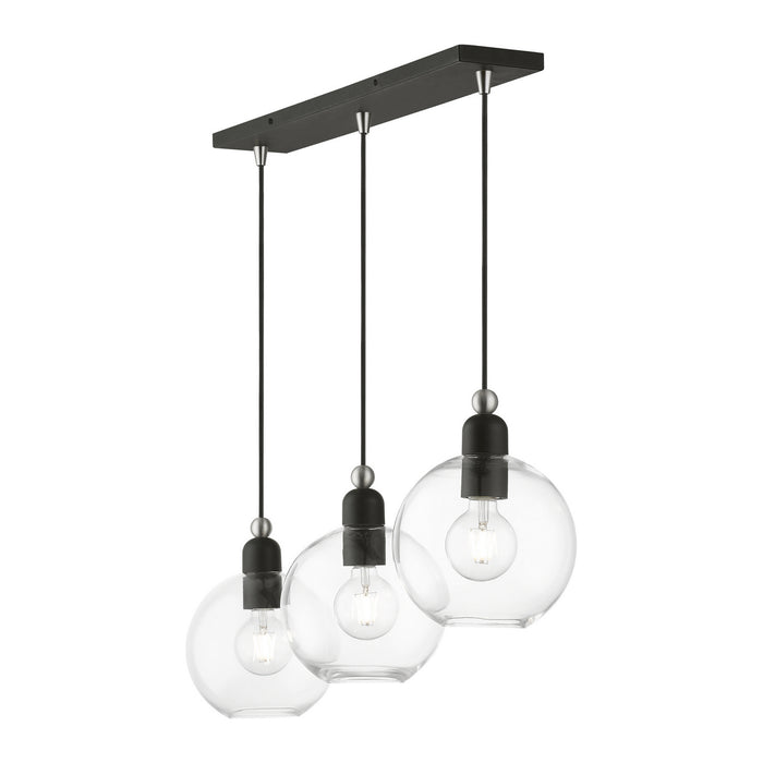 Livex Lighting 48974-04 Three Light Linear Chandelier, Black w/Brushed Nickel