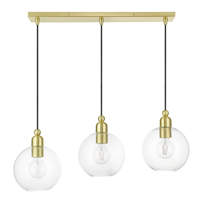 Livex Lighting 48974-12 Three Light Linear Chandelier, Satin Brass
