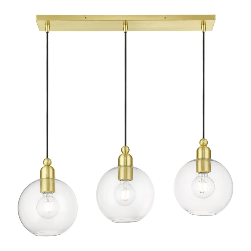 Livex Lighting 48974-12 Three Light Linear Chandelier, Satin Brass