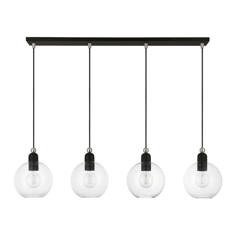 Livex Lighting 48976-04 Four Light Linear Chandelier, Black w/Brushed Nickel