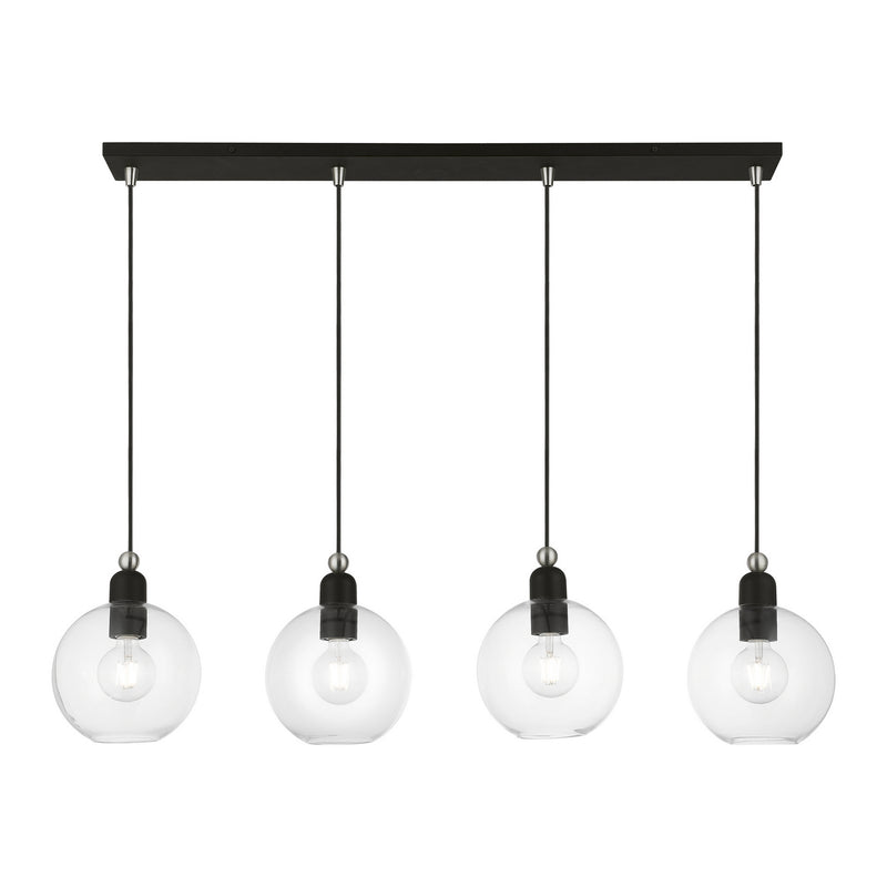 Livex Lighting 48976-04 Four Light Linear Chandelier, Black w/Brushed Nickel