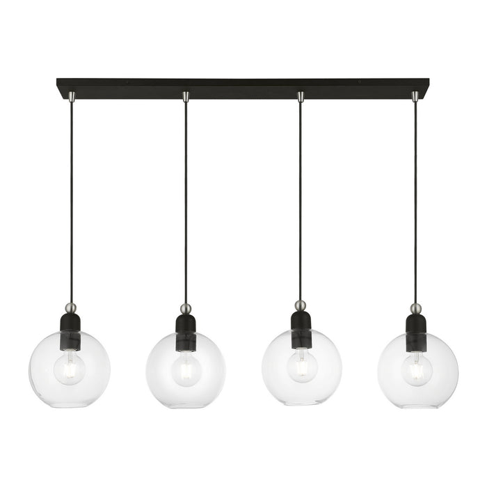Livex Lighting 48976-04 Four Light Linear Chandelier, Black w/Brushed Nickel