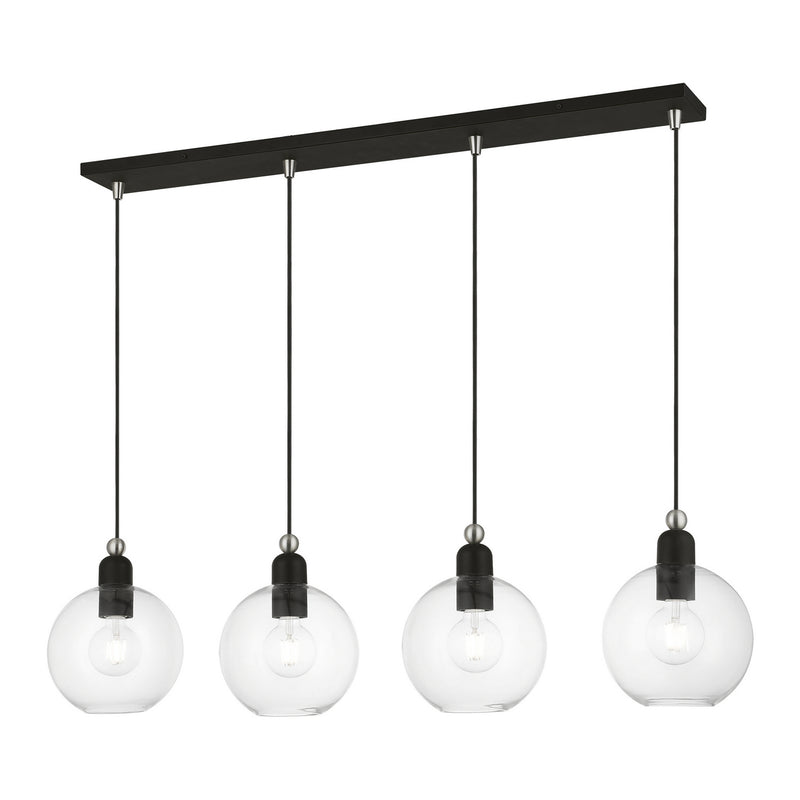 Livex Lighting 48976-04 Four Light Linear Chandelier, Black w/Brushed Nickel