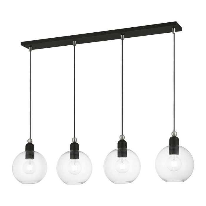 Livex Lighting 48976-04 Four Light Linear Chandelier, Black w/Brushed Nickel