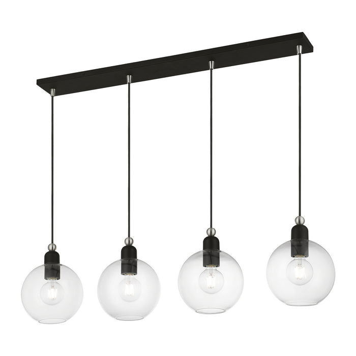 Livex Lighting 48976-04 Four Light Linear Chandelier, Black w/Brushed Nickel