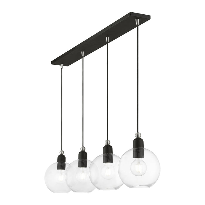 Livex Lighting 48976-04 Four Light Linear Chandelier, Black w/Brushed Nickel