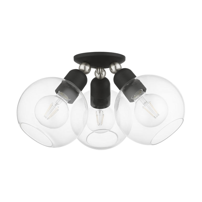 Livex Lighting 48978-04 Three Light Semi-Flush Mount, Black w/Brushed Nickel