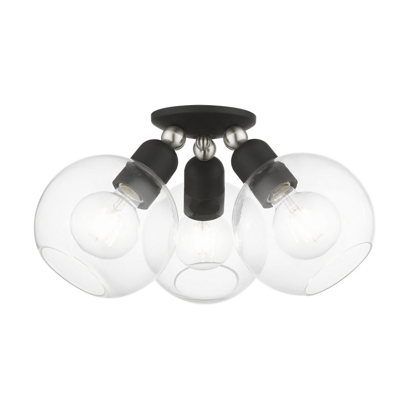 Livex Lighting 48978-04 Three Light Semi-Flush Mount, Black w/Brushed Nickel