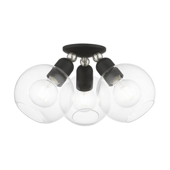Livex Lighting 48978-04 Three Light Semi-Flush Mount, Black w/Brushed Nickel