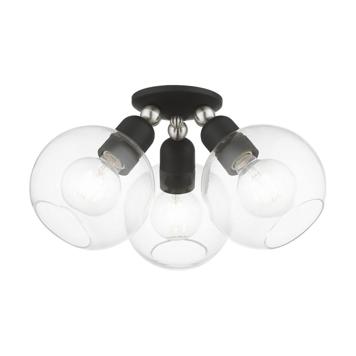Livex Lighting 48978-04 Three Light Semi-Flush Mount, Black w/Brushed Nickel