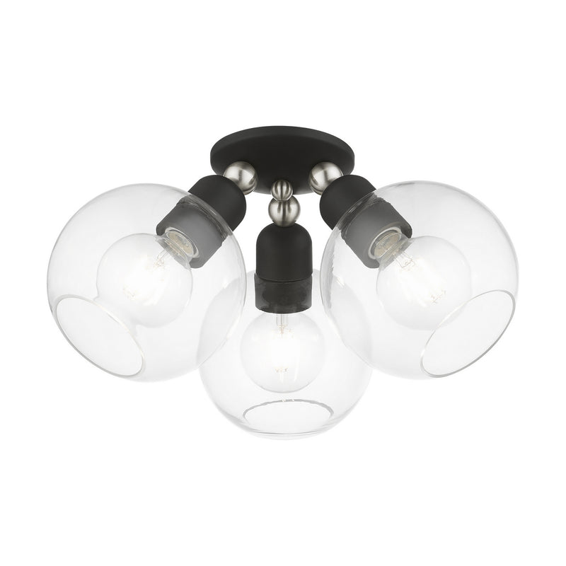Livex Lighting 48978-04 Three Light Semi-Flush Mount, Black w/Brushed Nickel