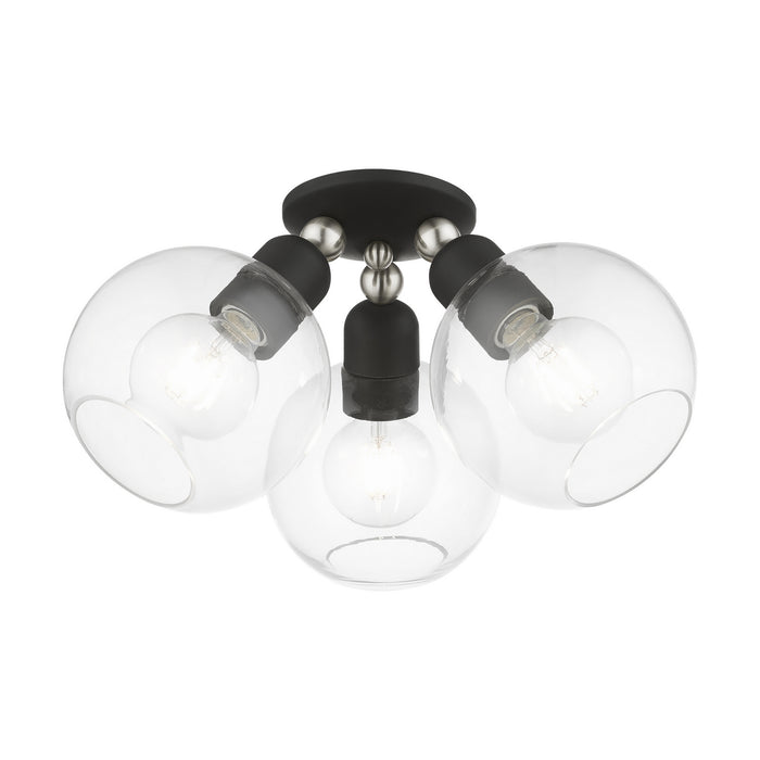 Livex Lighting 48978-04 Three Light Semi-Flush Mount, Black w/Brushed Nickel