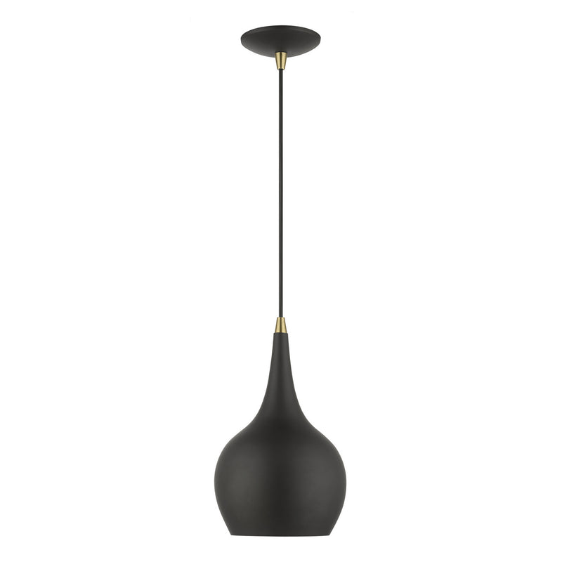 Livex Lighting 49016-04 One Light Mini Pendant, Black w/Antique Brass