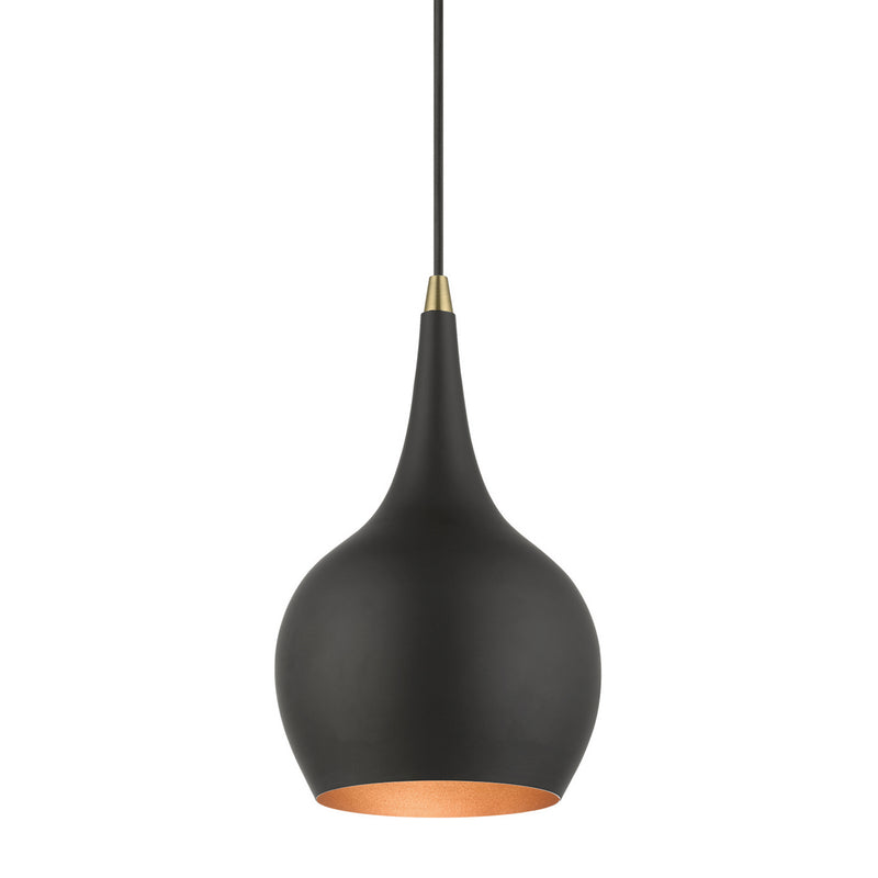 Livex Lighting 49016-04 One Light Mini Pendant, Black w/Antique Brass