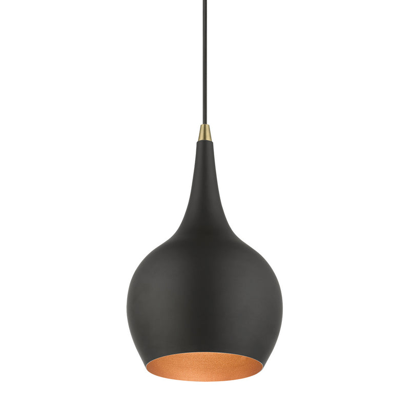 Livex Lighting 49016-04 One Light Mini Pendant, Black w/Antique Brass