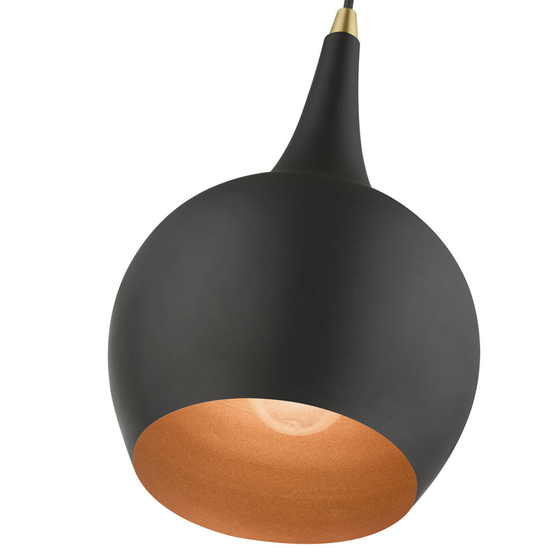 Livex Lighting 49016-04 One Light Mini Pendant, Black w/Antique Brass