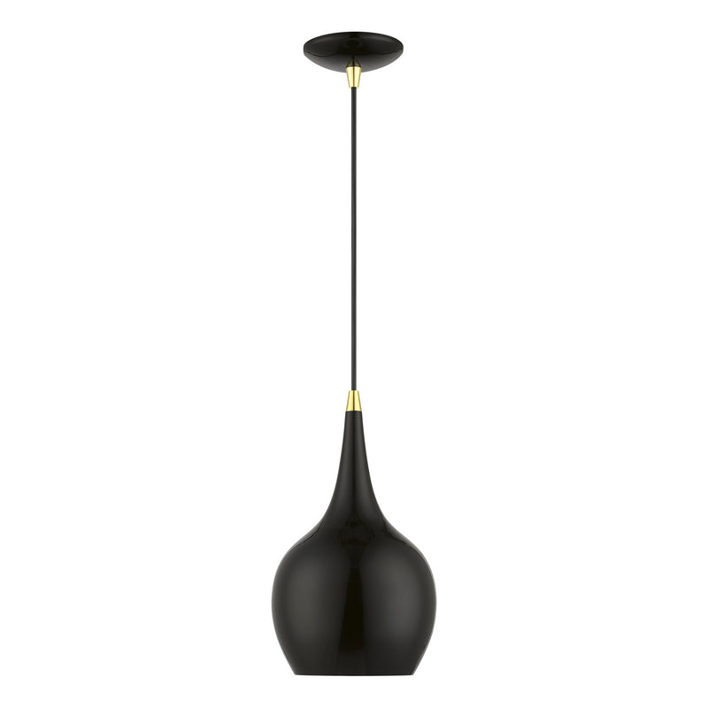 Livex Lighting 49016-68 One Light Mini Pendant, Shiny Black w/Polished Brass