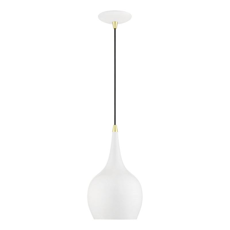 Livex Lighting 49016-69 One Light Mini Pendant, Shiny White w/Polished Brass