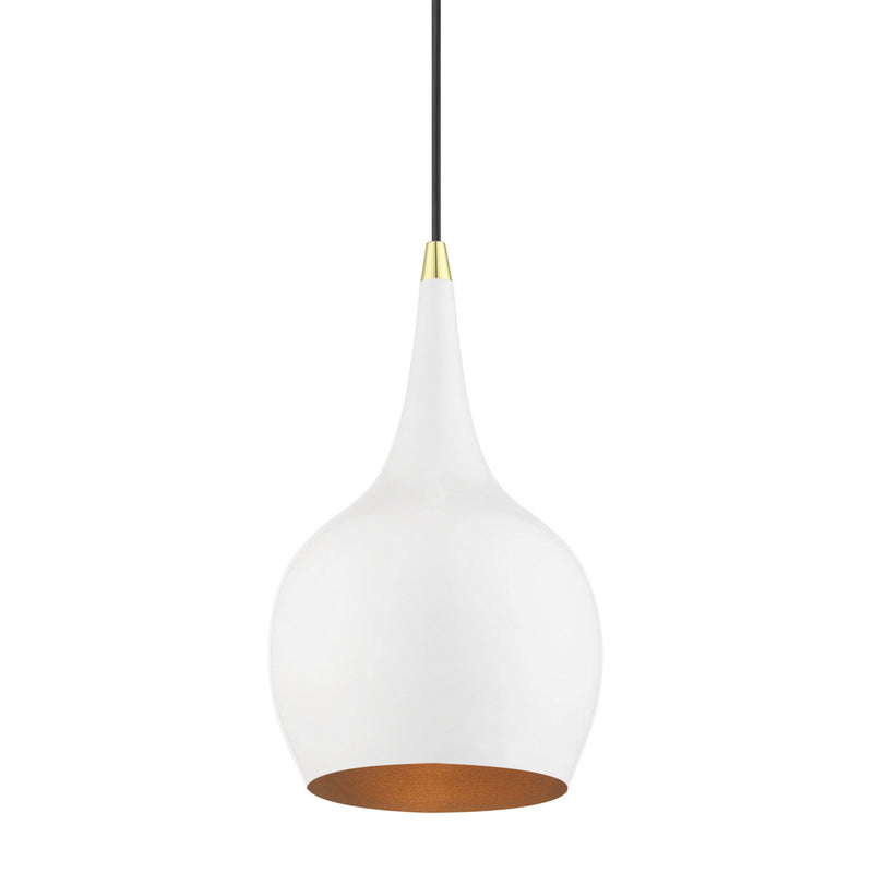 Livex Lighting 49016-69 One Light Mini Pendant, Shiny White w/Polished Brass