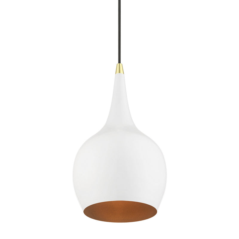 Livex Lighting 49016-69 One Light Mini Pendant, Shiny White w/Polished Brass