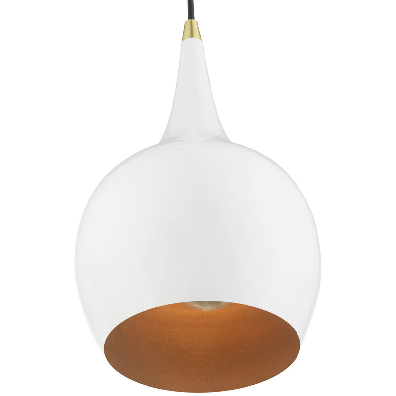 Livex Lighting 49016-69 One Light Mini Pendant, Shiny White w/Polished Brass