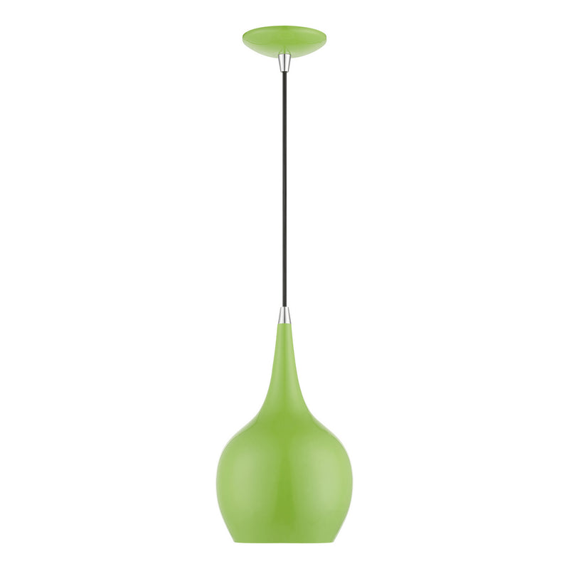 Livex Lighting 49016-78 One Light Mini Pendant, Shiny Apple Green w/Polished Chrome