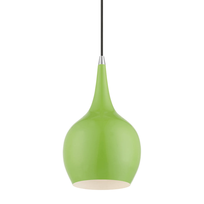 Livex Lighting 49016-78 One Light Mini Pendant, Shiny Apple Green w/Polished Chrome