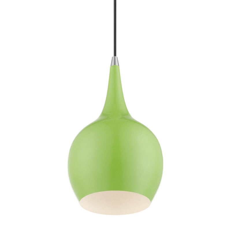 Livex Lighting 49016-78 One Light Mini Pendant, Shiny Apple Green w/Polished Chrome