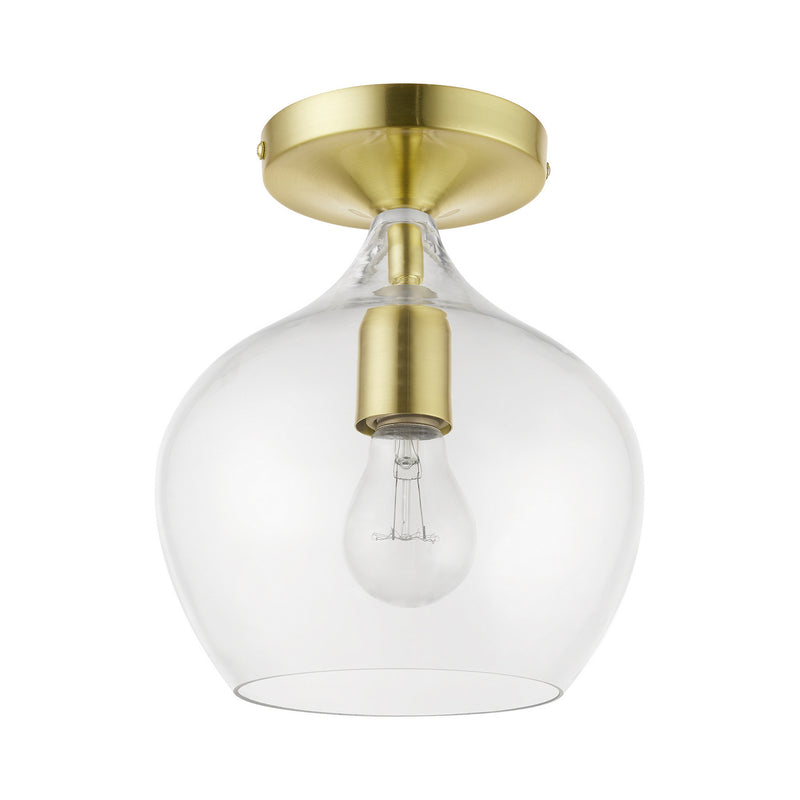 Livex Lighting 49087-12 One Light Semi-Flush Mount, Satin Brass w/Polished Brass