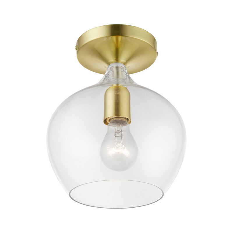 Livex Lighting 49087-12 One Light Semi-Flush Mount, Satin Brass w/Polished Brass