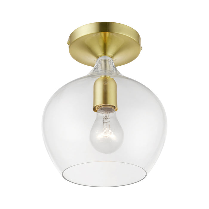 Livex Lighting 49087-12 One Light Semi-Flush Mount, Satin Brass w/Polished Brass