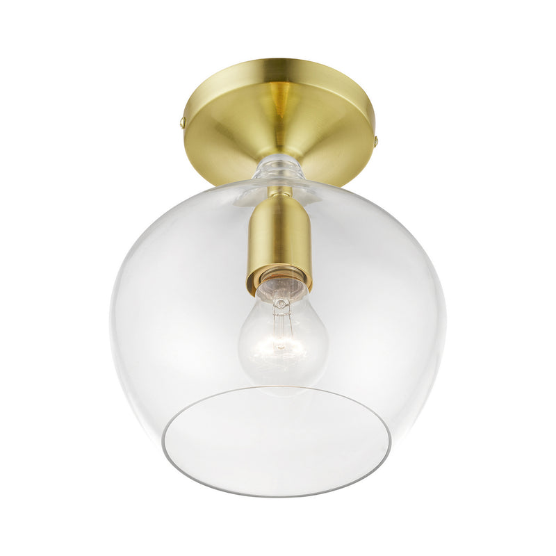 Livex Lighting 49087-12 One Light Semi-Flush Mount, Satin Brass w/Polished Brass