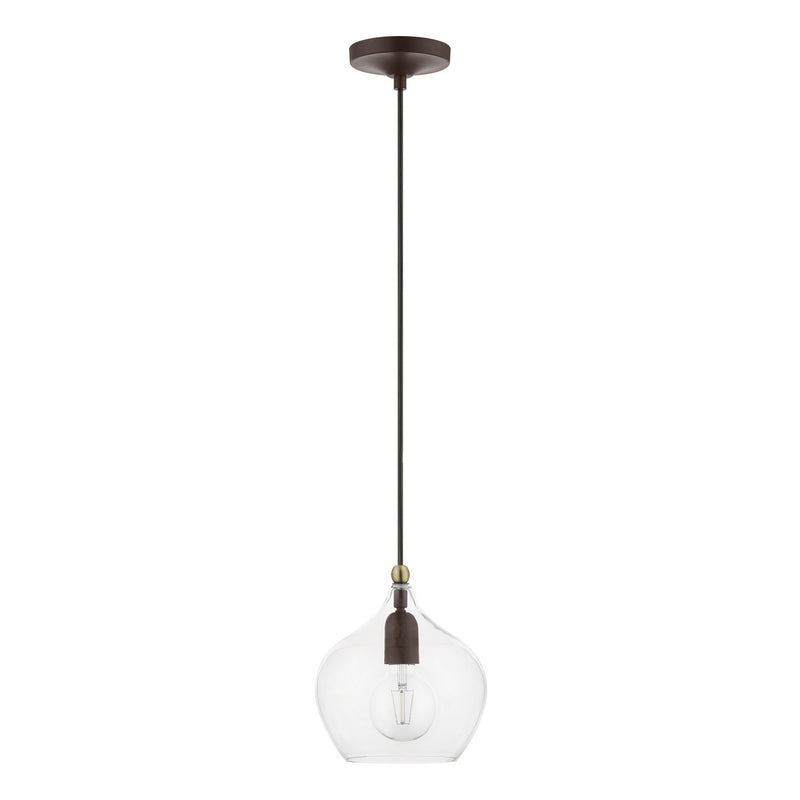 Livex Lighting 49088-07 One Light Pendant, Bronze w/Antique Brass