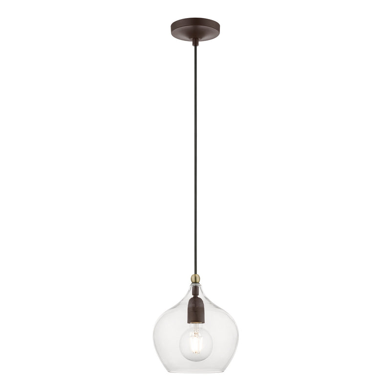 Livex Lighting 49088-07 One Light Pendant, Bronze w/Antique Brass