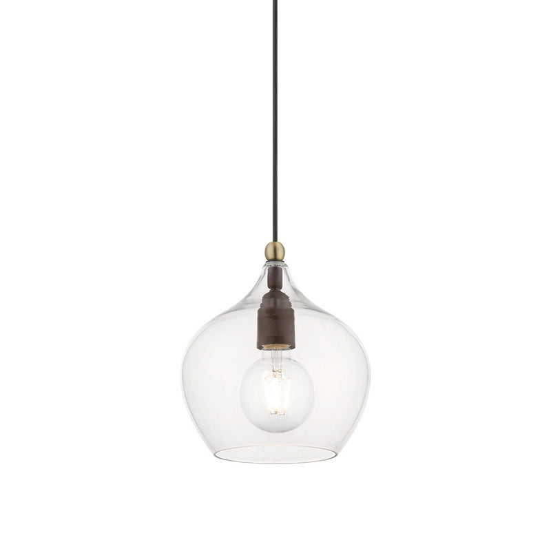Livex Lighting 49088-07 One Light Pendant, Bronze w/Antique Brass