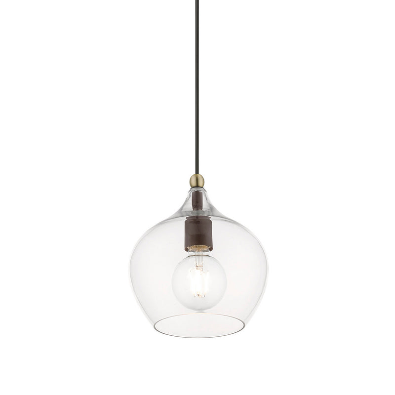 Livex Lighting 49088-07 One Light Pendant, Bronze w/Antique Brass