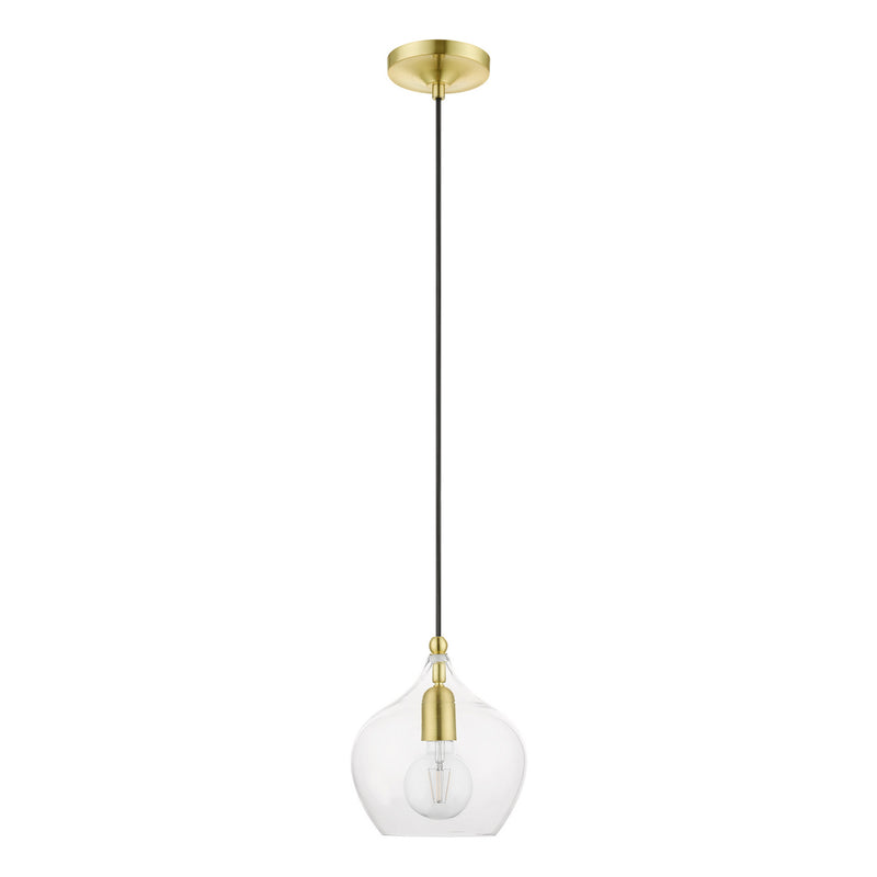 Livex Lighting 49088-12 One Light Pendant, Satin Brass w/Polished Brass