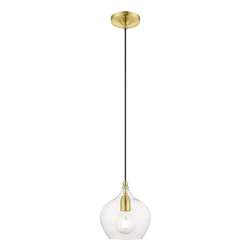 Livex Lighting 49088-12 One Light Pendant, Satin Brass w/Polished Brass