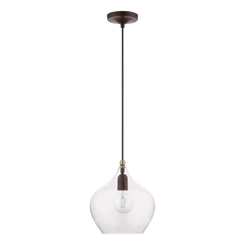 Livex Lighting 49093-07 One Light Pendant, Bronze w/Antique Brass