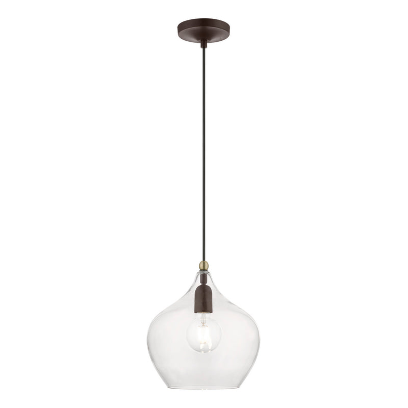 Livex Lighting 49093-07 One Light Pendant, Bronze w/Antique Brass