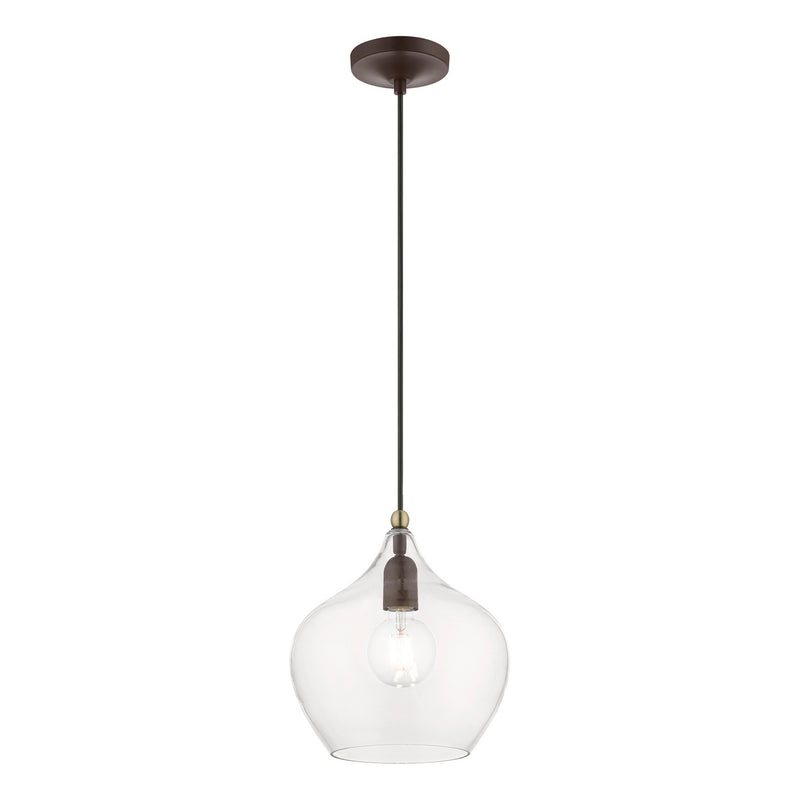 Livex Lighting 49093-07 One Light Pendant, Bronze w/Antique Brass