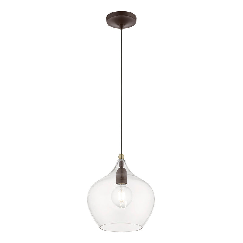 Livex Lighting 49093-07 One Light Pendant, Bronze w/Antique Brass