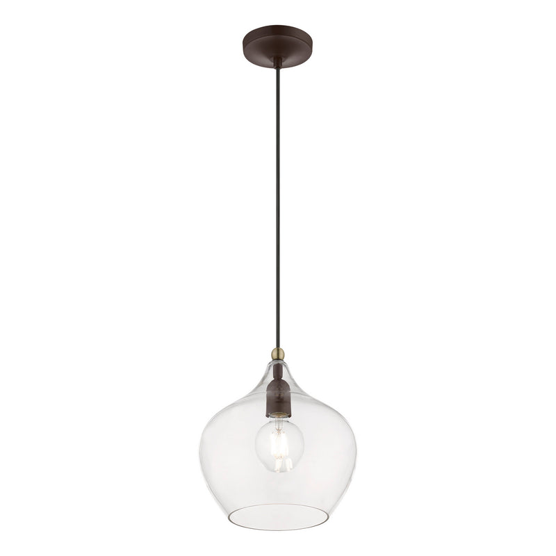 Livex Lighting 49093-07 One Light Pendant, Bronze w/Antique Brass