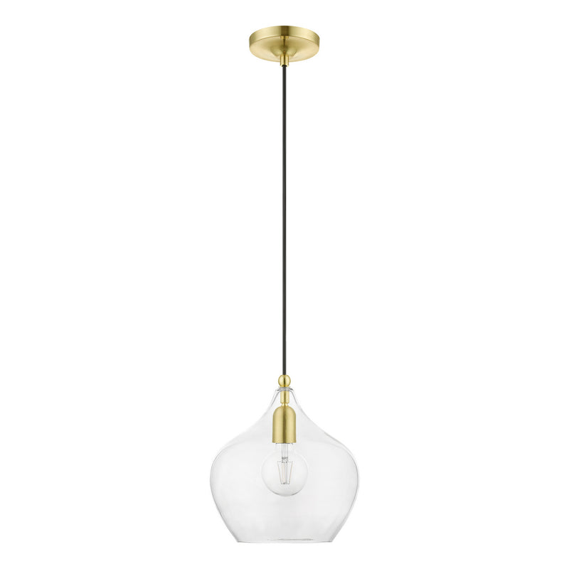 Livex Lighting 49093-12 One Light Pendant, Satin Brass w/Polished Brass