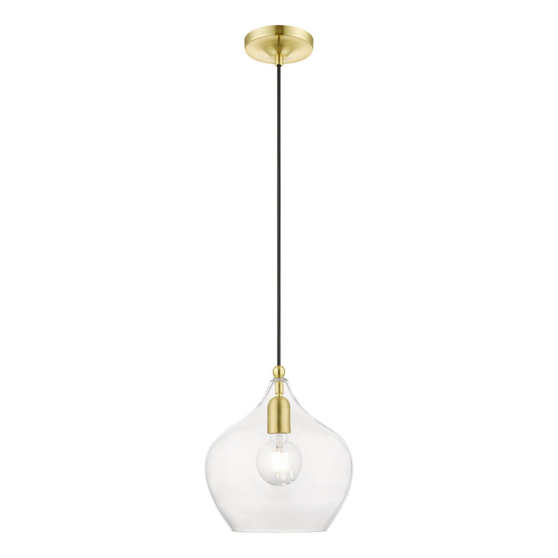 Livex Lighting 49093-12 One Light Pendant, Satin Brass w/Polished Brass